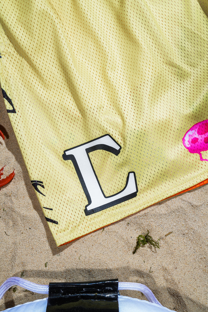 Jellyfish Drills Reversible Mesh Shorts in Yellow Orange