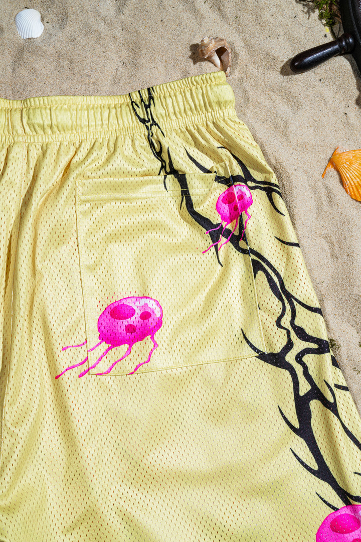 Jellyfish Drills Reversible Mesh Shorts in Yellow Orange