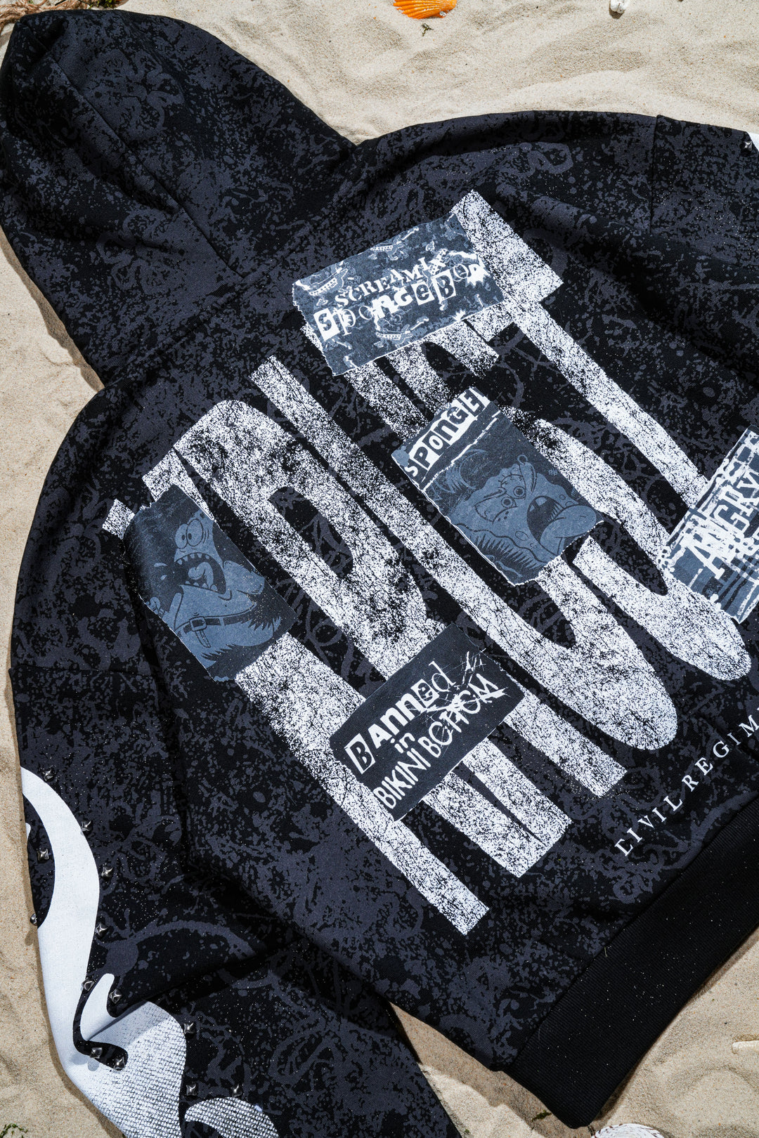 Rok Bottom Outliers Distressed Zip Up Hoodie in Vintage Black