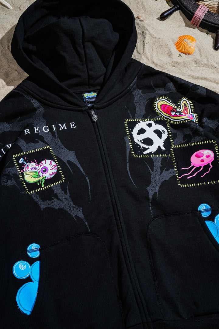 Grimebob Squarepants Civil Zip Up Hoodie in Black