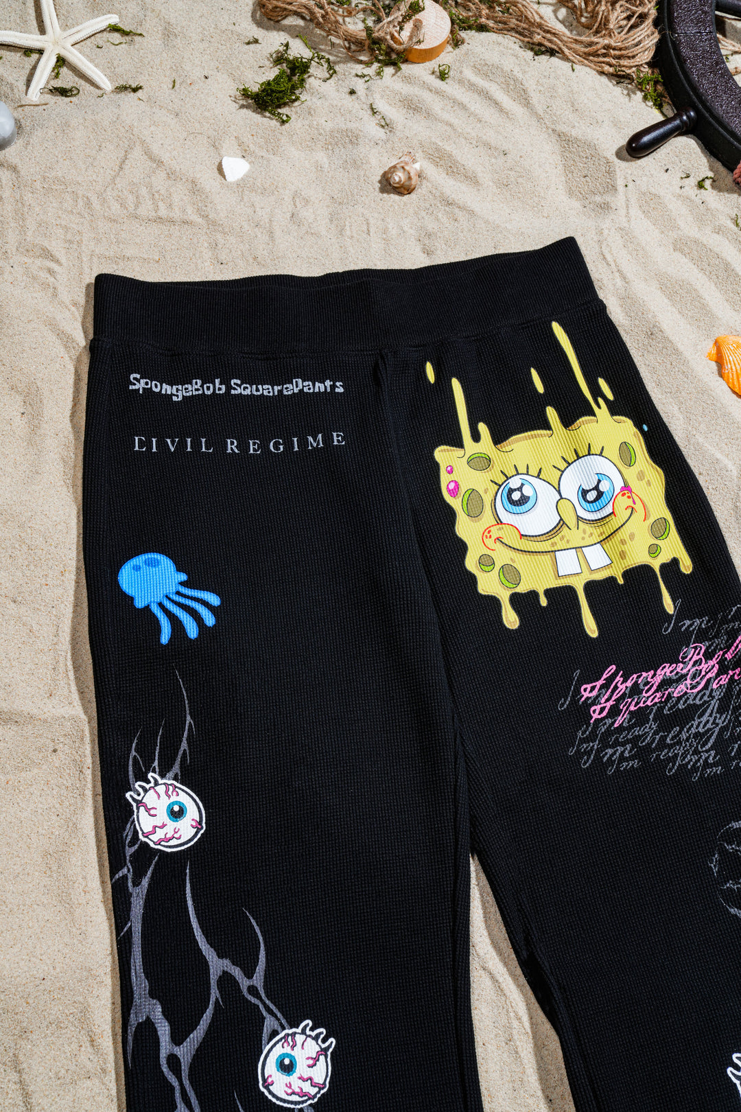 Doom Lagoon Waffle Thermal Flared Leggings in Black