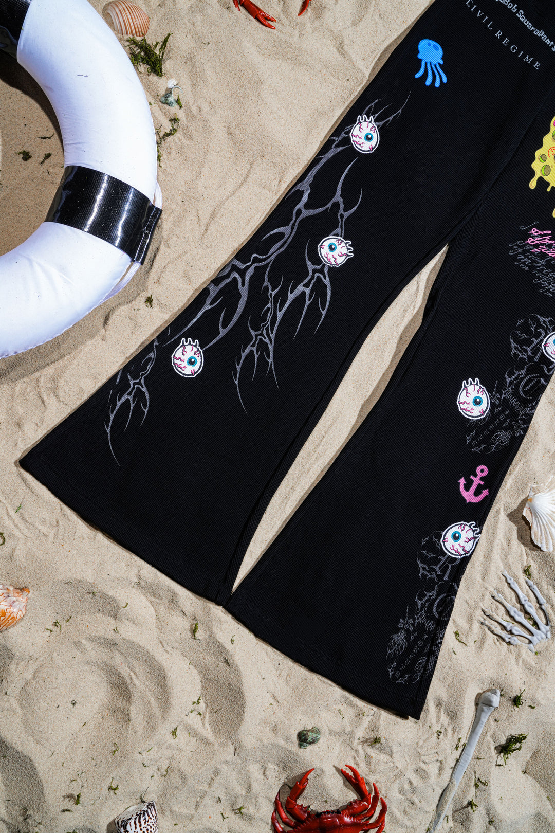 Doom Lagoon Waffle Thermal Flared Leggings in Black