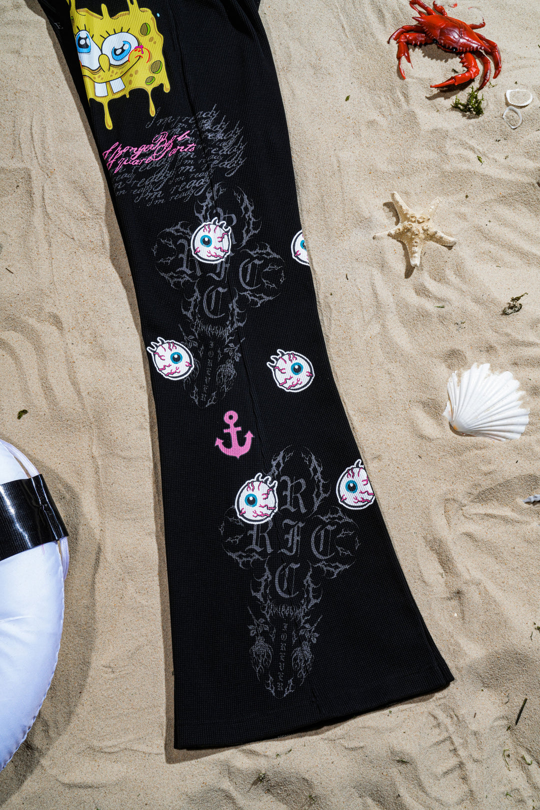 Doom Lagoon Waffle Thermal Flared Leggings in Black
