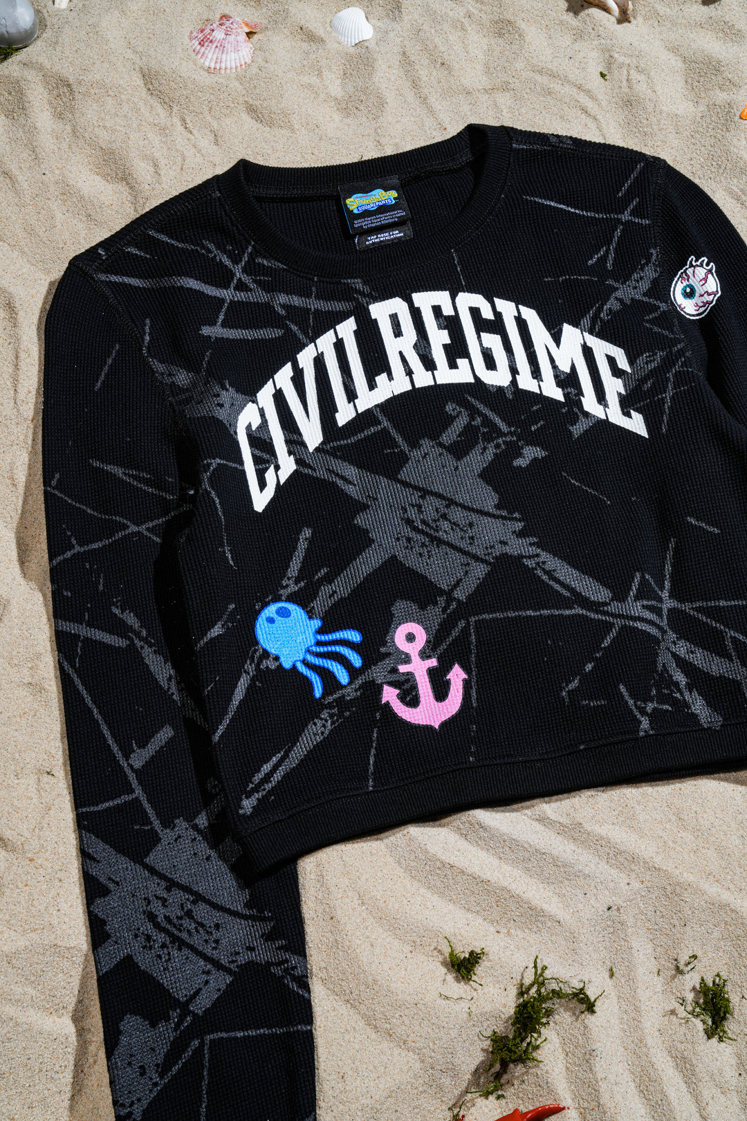Coral Grunge Crop L/S Waffle Thermal in Black