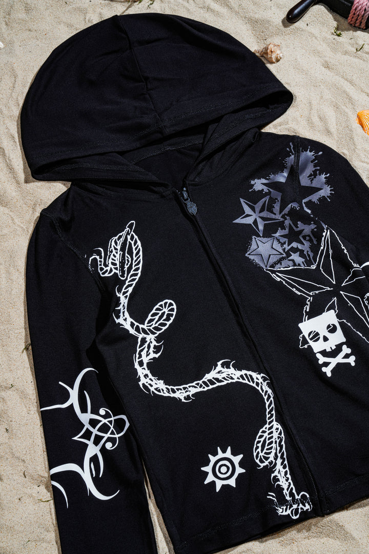 Anchor Love Pookie Zip Up Hoodie in Black