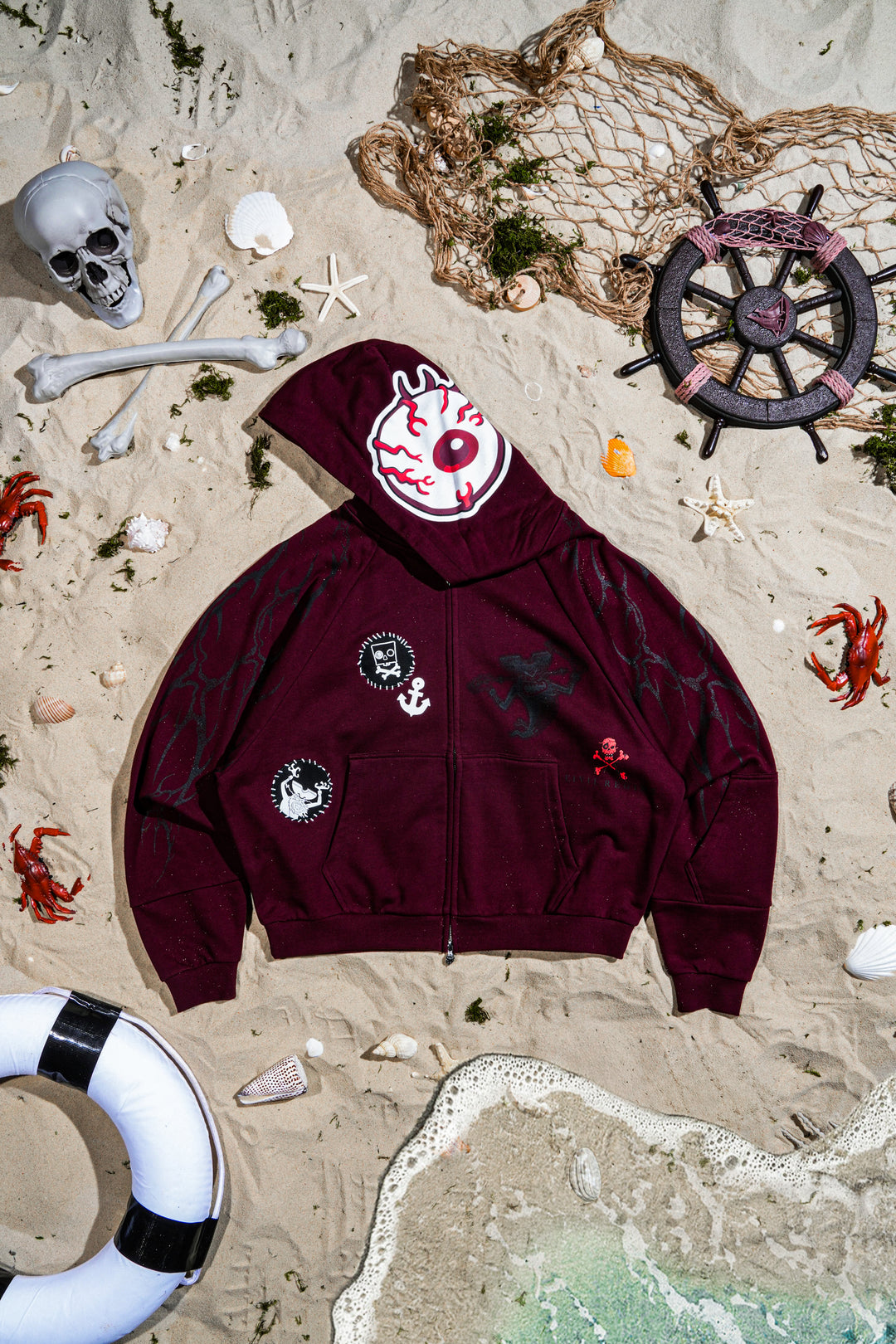 Lost In The Tides Destroy Hoodie in Oxblood