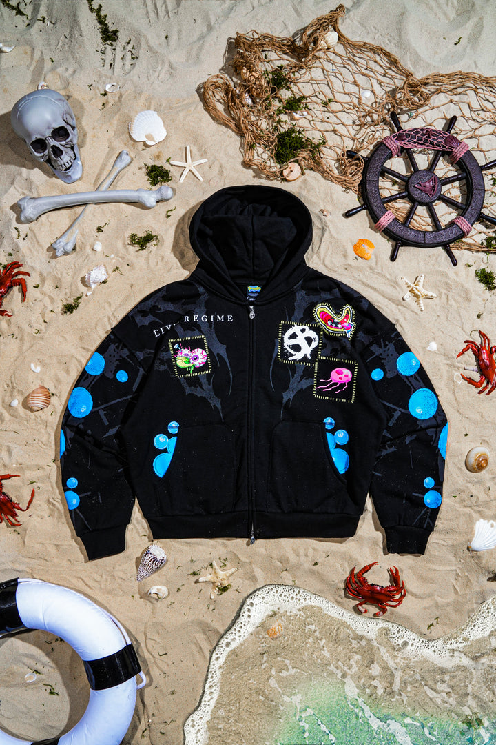 Grimebob Squarepants Civil Zip Up Hoodie in Black