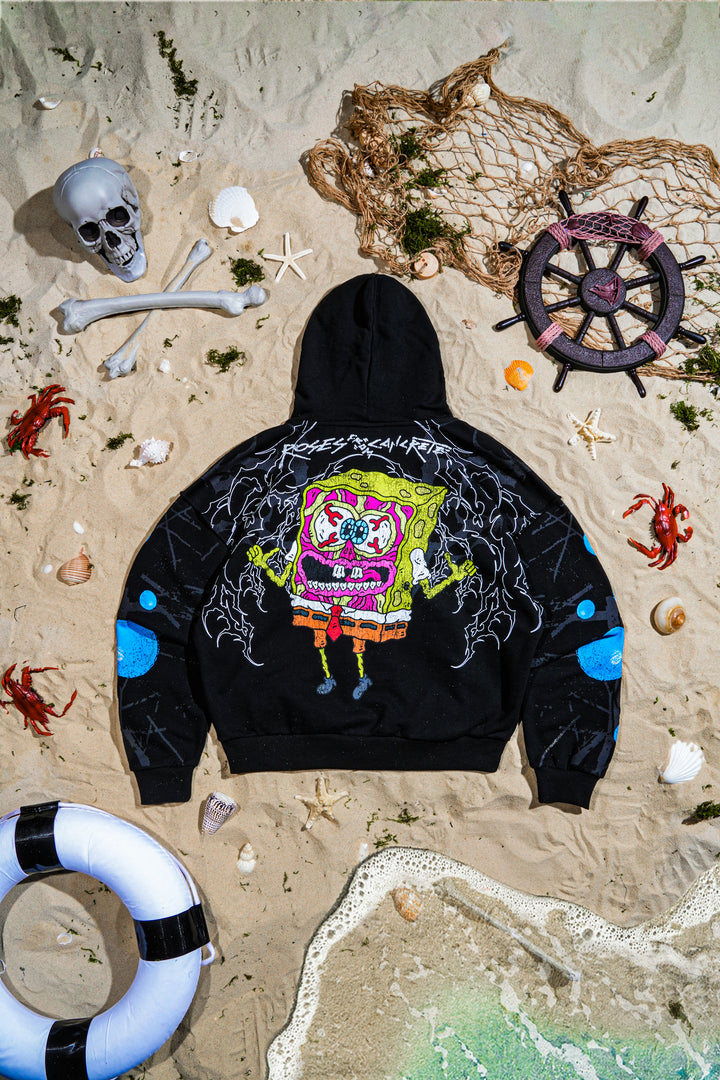 Grimebob Squarepants Civil Zip Up Hoodie in Black