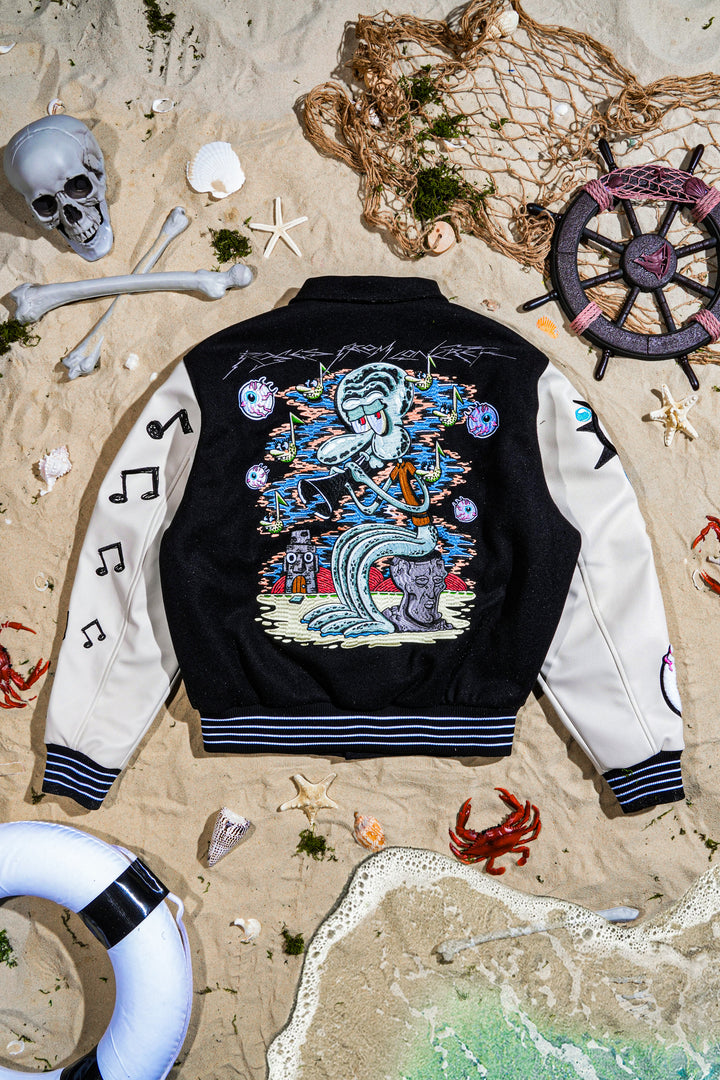 Grimebob Squarepants Varsity Jacket in Black/White