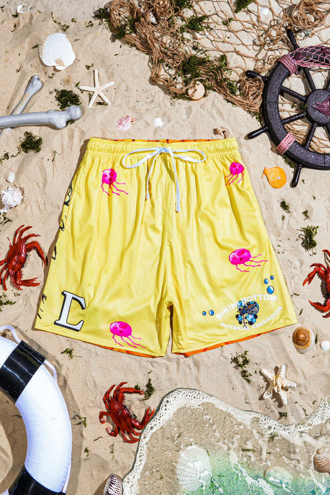 Jellyfish Drills Reversible Mesh Shorts in Yellow Orange