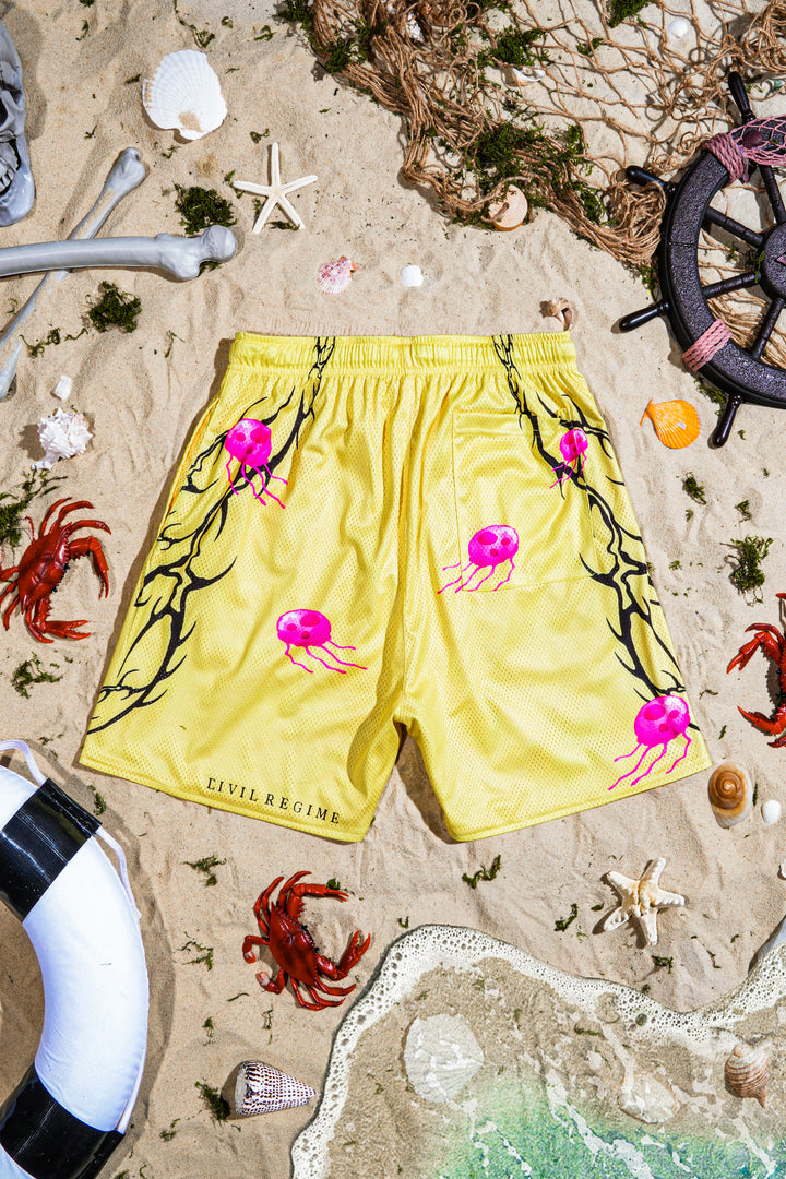 Jellyfish Drills Reversible Mesh Shorts in Yellow Orange