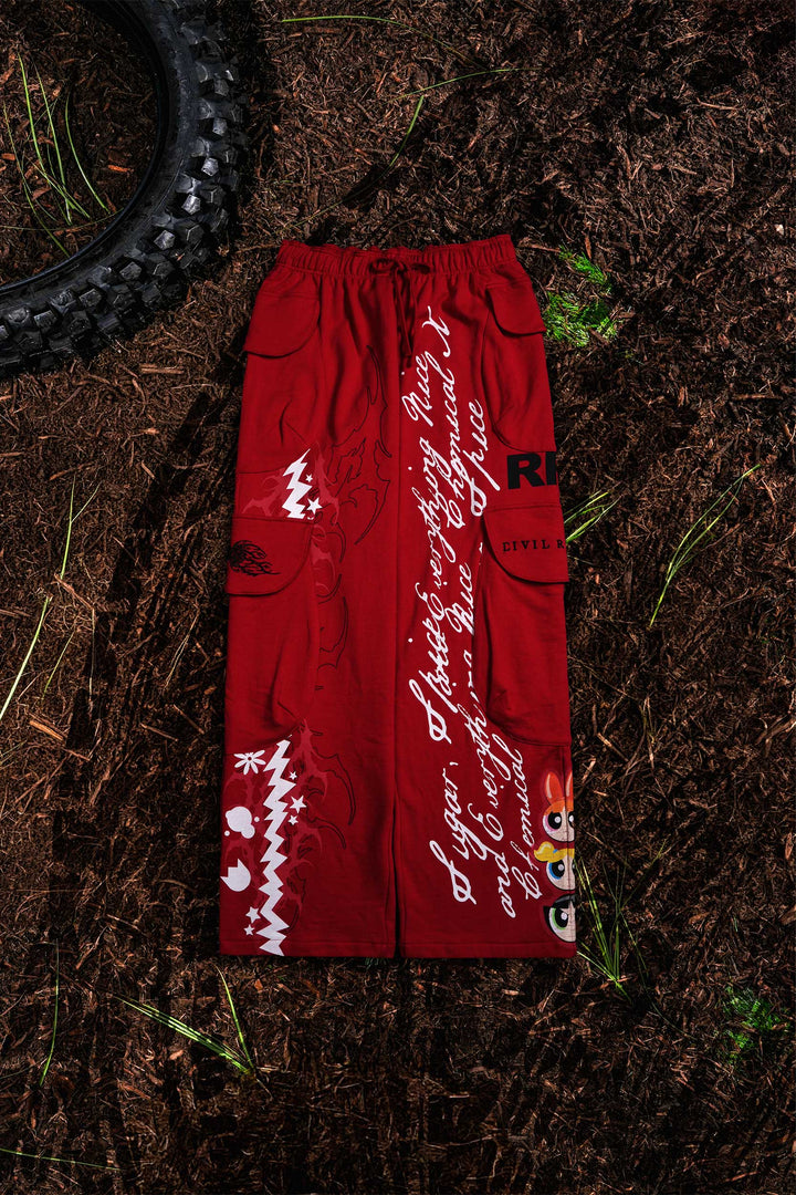 Trio Vault Cargo Baggy Pants in Equestrian Red