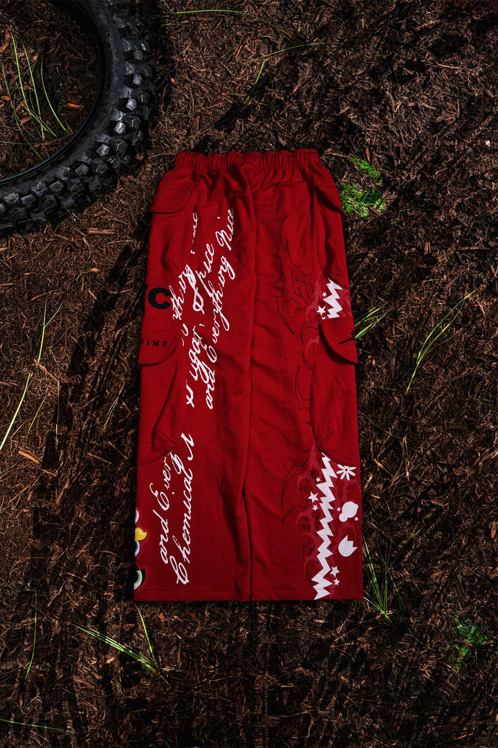 Trio Vault Cargo Baggy Pants in Equestrian Red