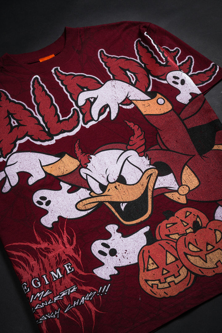 Donald Duck Chaos 199X Oversized Tee in Oxblood