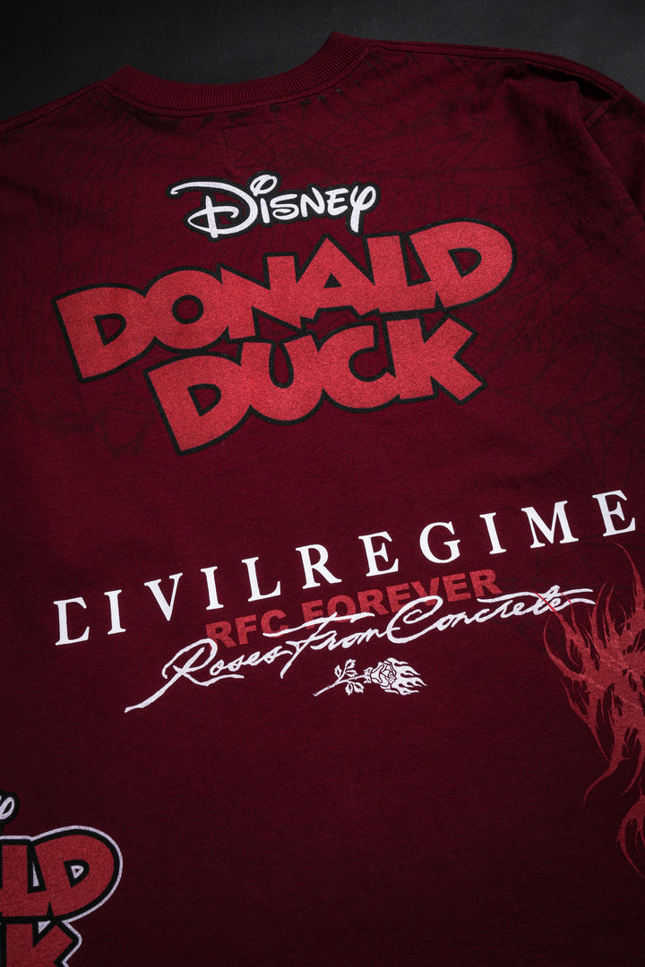 Donald Duck Chaos 199X Oversized Tee in Oxblood