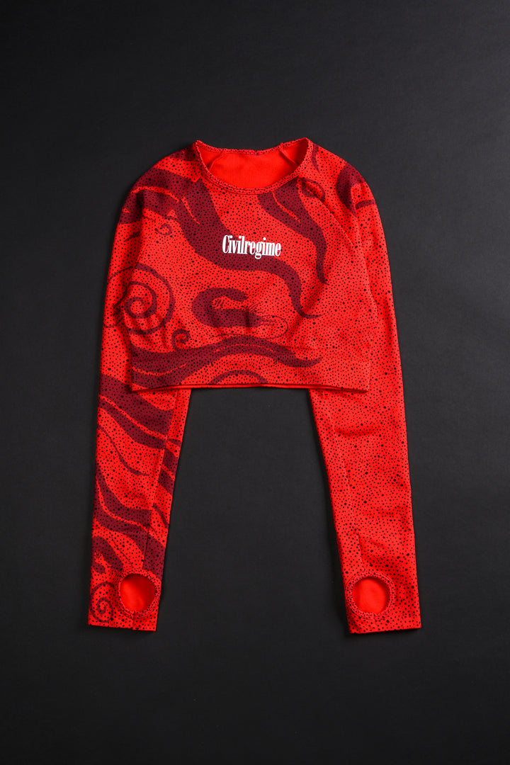 Red Chaos Kelly Seamless L/S Top in Red Chaos Print