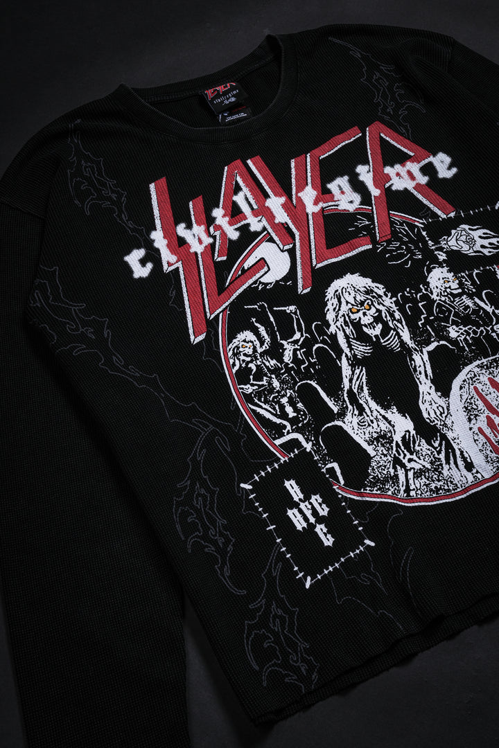 Intrusion Raw Edge L/S Waffle Thermal in Vintage Black
