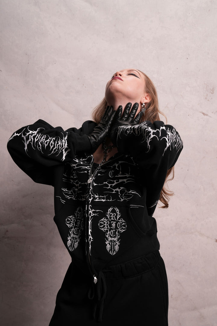 Chaos Regime Zip Up Hoodie in Black