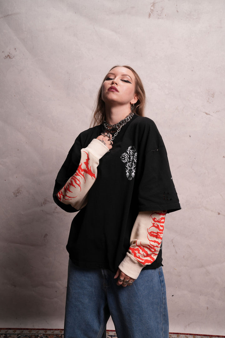 Darkness In My Bones Twofer Thermal Sleeves in Black/Butter