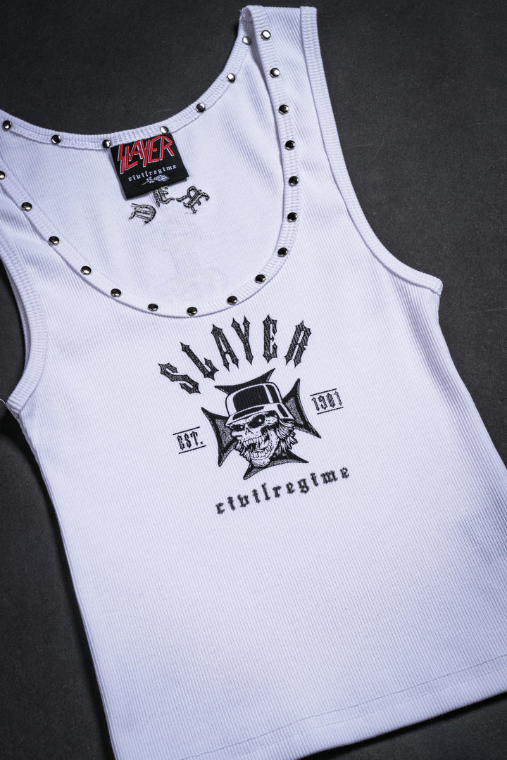 Die By The Sword Cropped Ribbed Tank in White