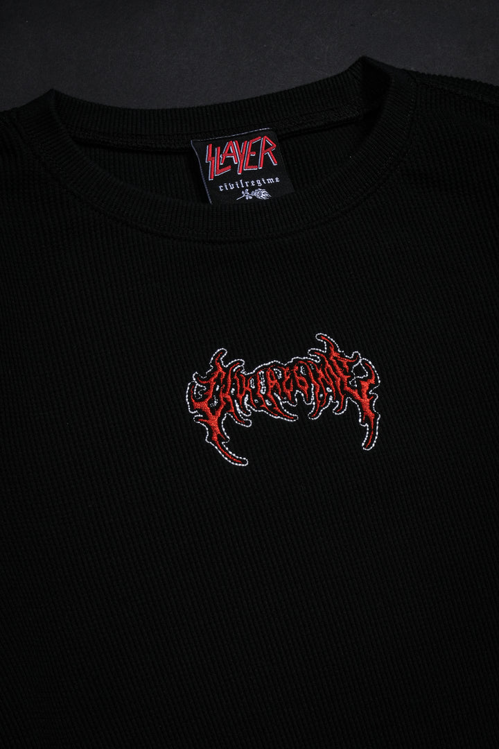 Delusions Crop L/S Waffle Thermal in Black