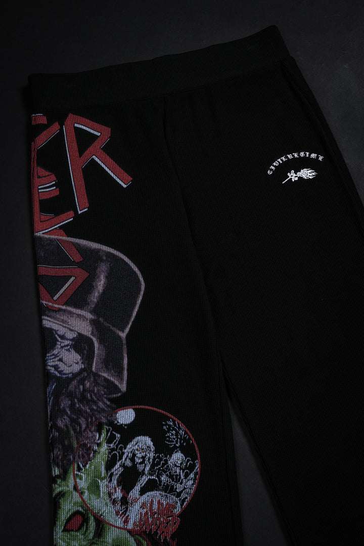 Delusions Waffle Thermal Flared Leggings in Black