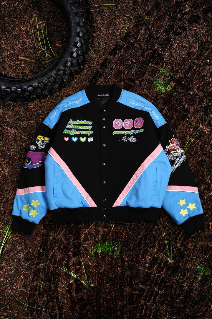 Everything Nice Racing Jacket in Black/Sky Blue
