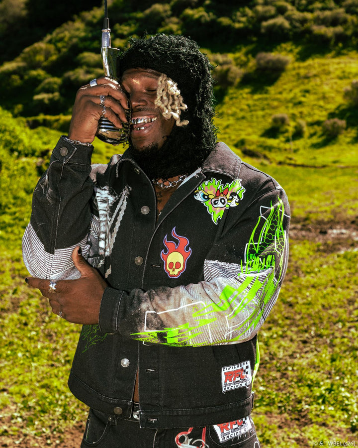 Throttle Sparks Raw Denim Jean Jacket in Black Washed Denim