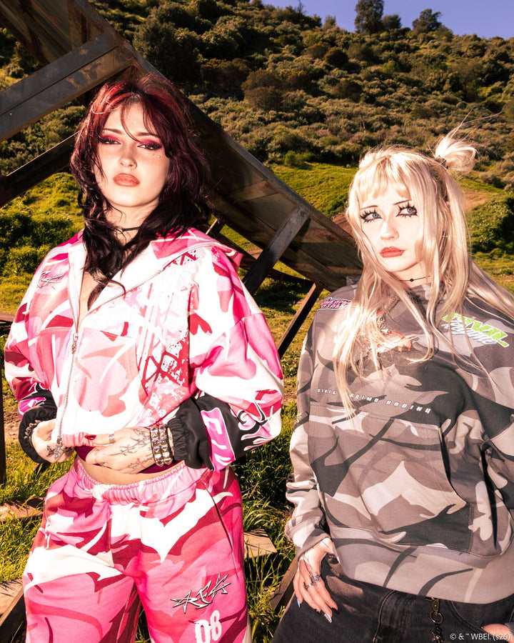 WMX Dept Ultra Crop Zip Up Hoodie in Baby Pink Camo